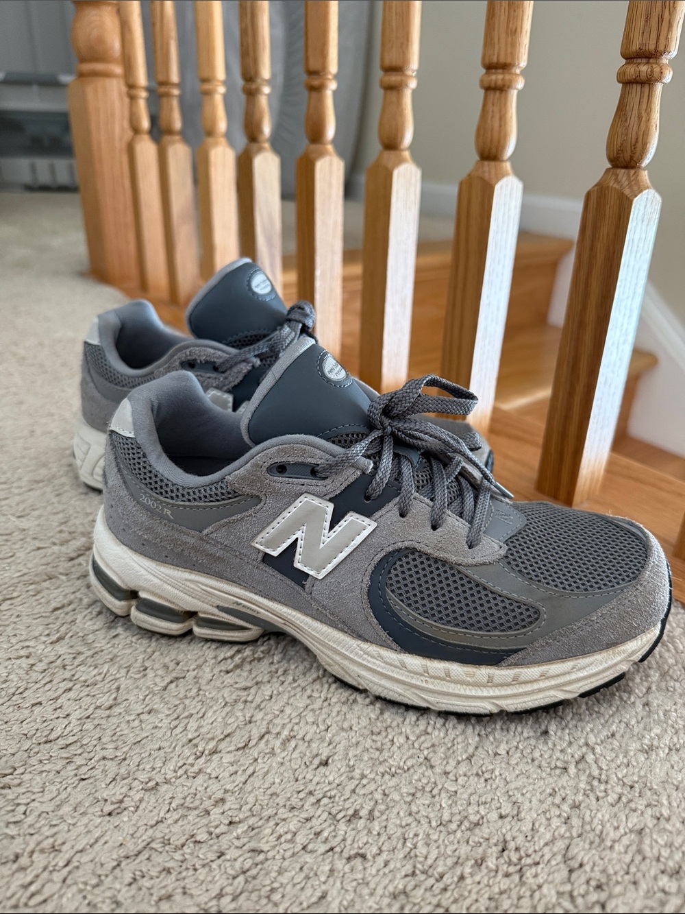 New Balance Men's Grey and White Mesh Suede Sneakers